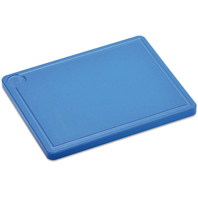 Planche à découper, en plastique bleu 265 x 325 x 20 mm, rainure