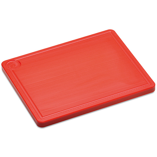 Planche à découper, en plastique rouge 265 x 325 x 20 mm, rainure