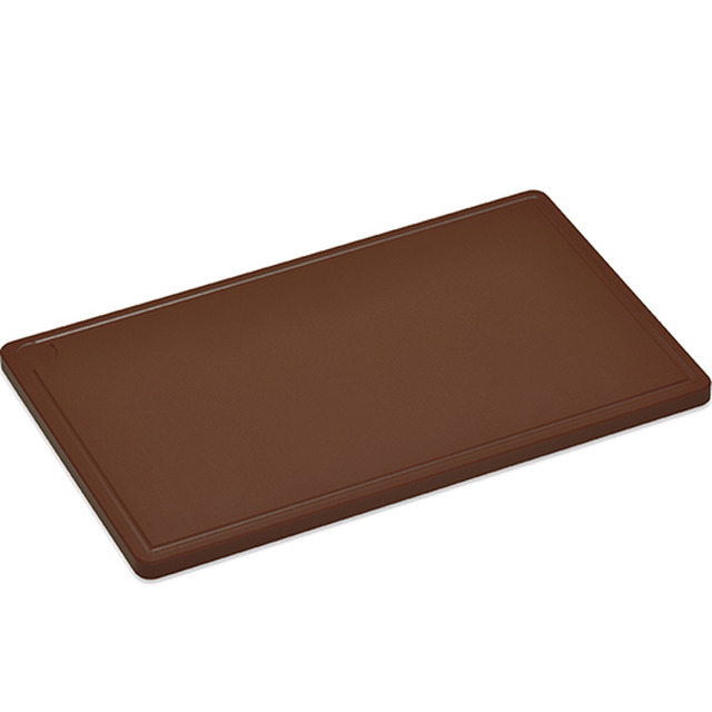 Planche à découper, en plastique, brun 1/1 GN, 530 x 325 x 20 mm, rainure