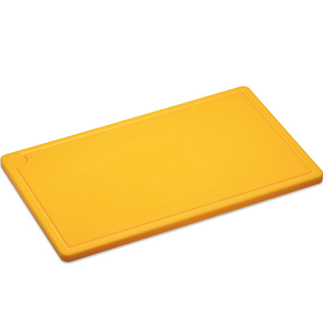 Planche à découper, en plastique, jaune 1/1 GN, 530 x 325 x 20 mm, rainure