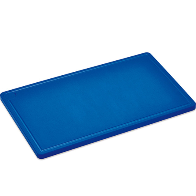 Planche à découper, en plastique, bleu 1/1 GN, 530 x 325 x 20 mm, rainure
