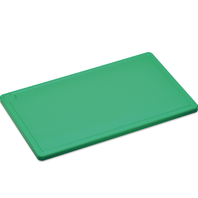 Planche à découper, en plastique, vert 1/1 GN, 530 x 325 x 20 mm, rainure