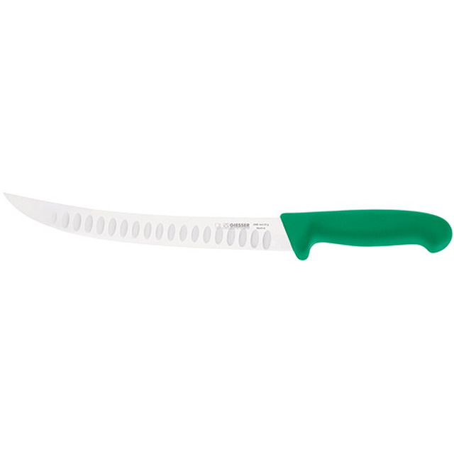 Couteau à découenner manche en plastique 25 cm, relevé, alvéole, vert