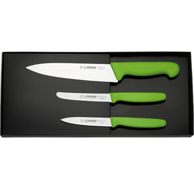 Set pour la cuisine vert clair avec 3 couteaux