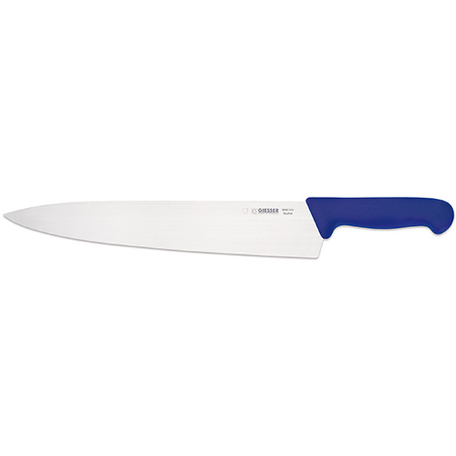 Couteau de cuisine, manche bleu 31 cm, lame large