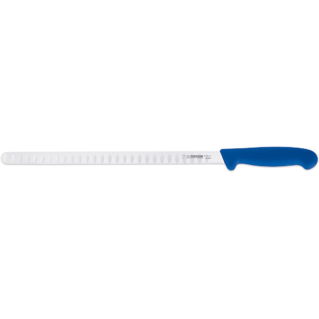 Couteau à saumon, manche plastique bleu 31 cm, alvéole